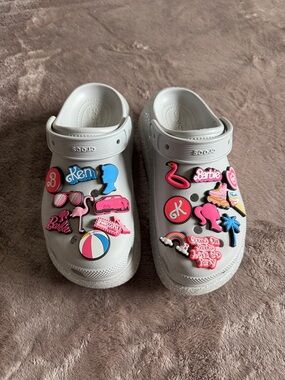 CROCS Classic Clogs with Pink, Blue & White Barbie Jibbitz